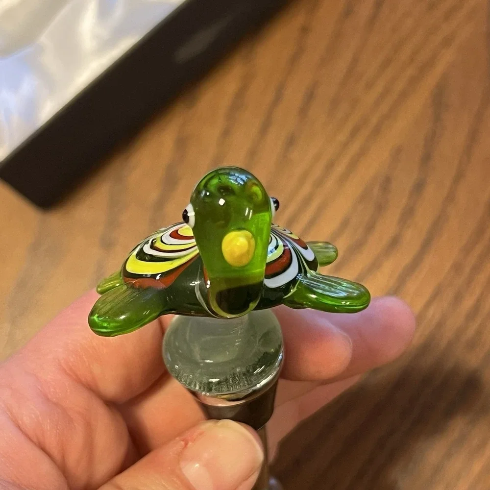 Art Glass Turtle Wine Bottle Stopper Colorful Murano Style Barware Decor Coastal